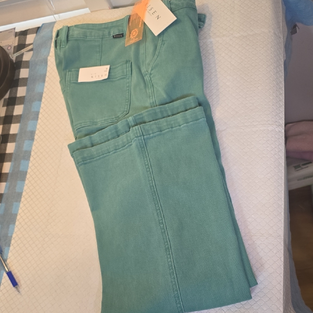 RISEN BRAND Elegant Teal Straight Leg Jeans for Women